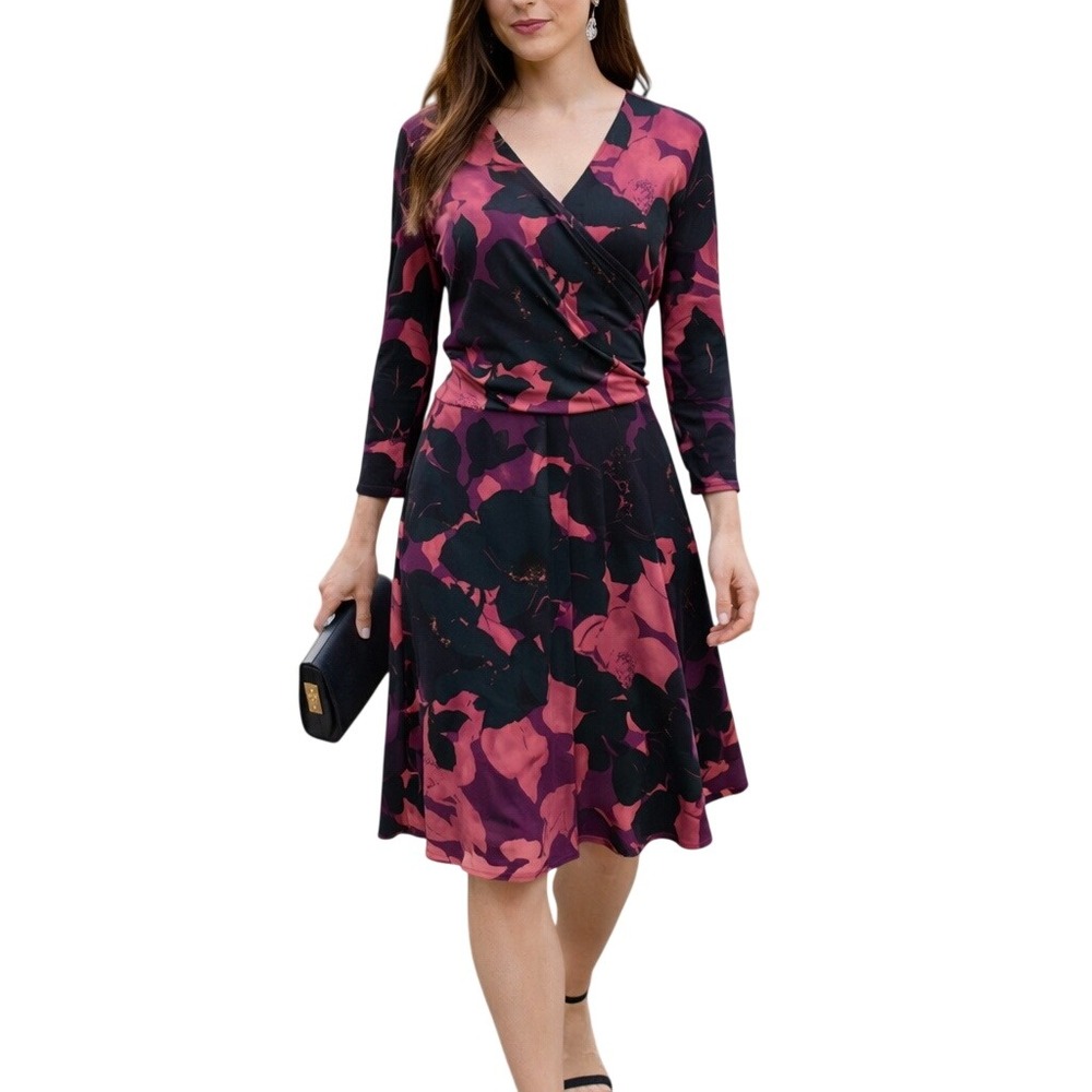 Cabi 873 Romantic Garden Floral Print V-Neck Flowy A-Line Wrap Midi Dress Size M